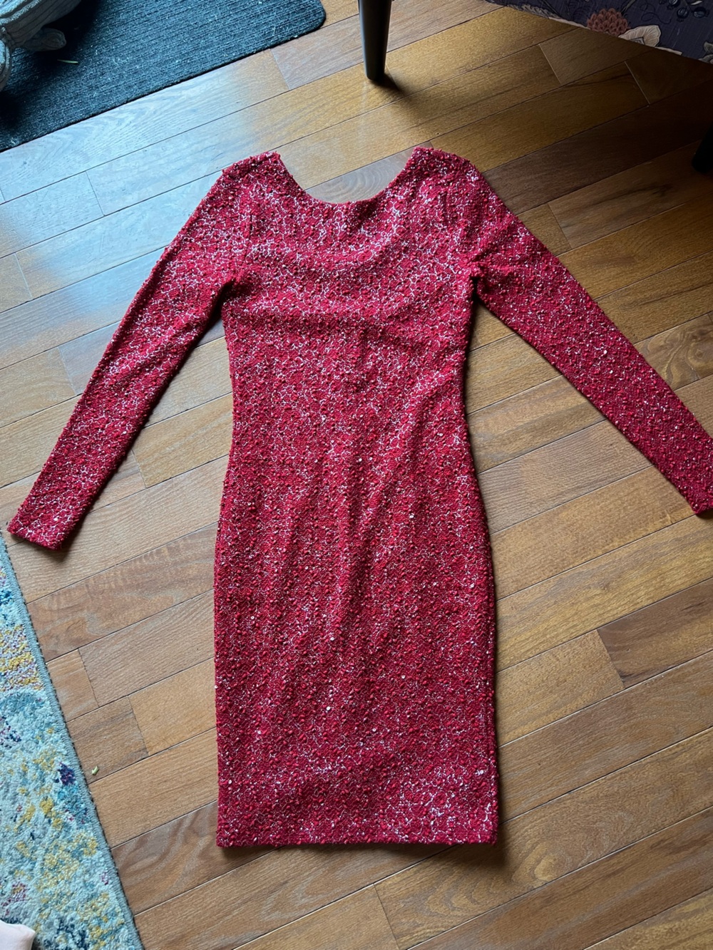 💃Jennifer Lopez 💃Red Long-Sleeve Sequin Bodycon Dress
